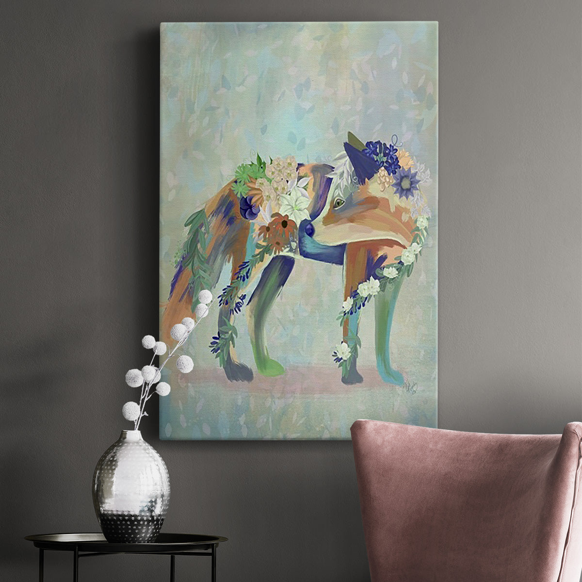 Fantastic Florals Fox, Standing - Canvas Art Print