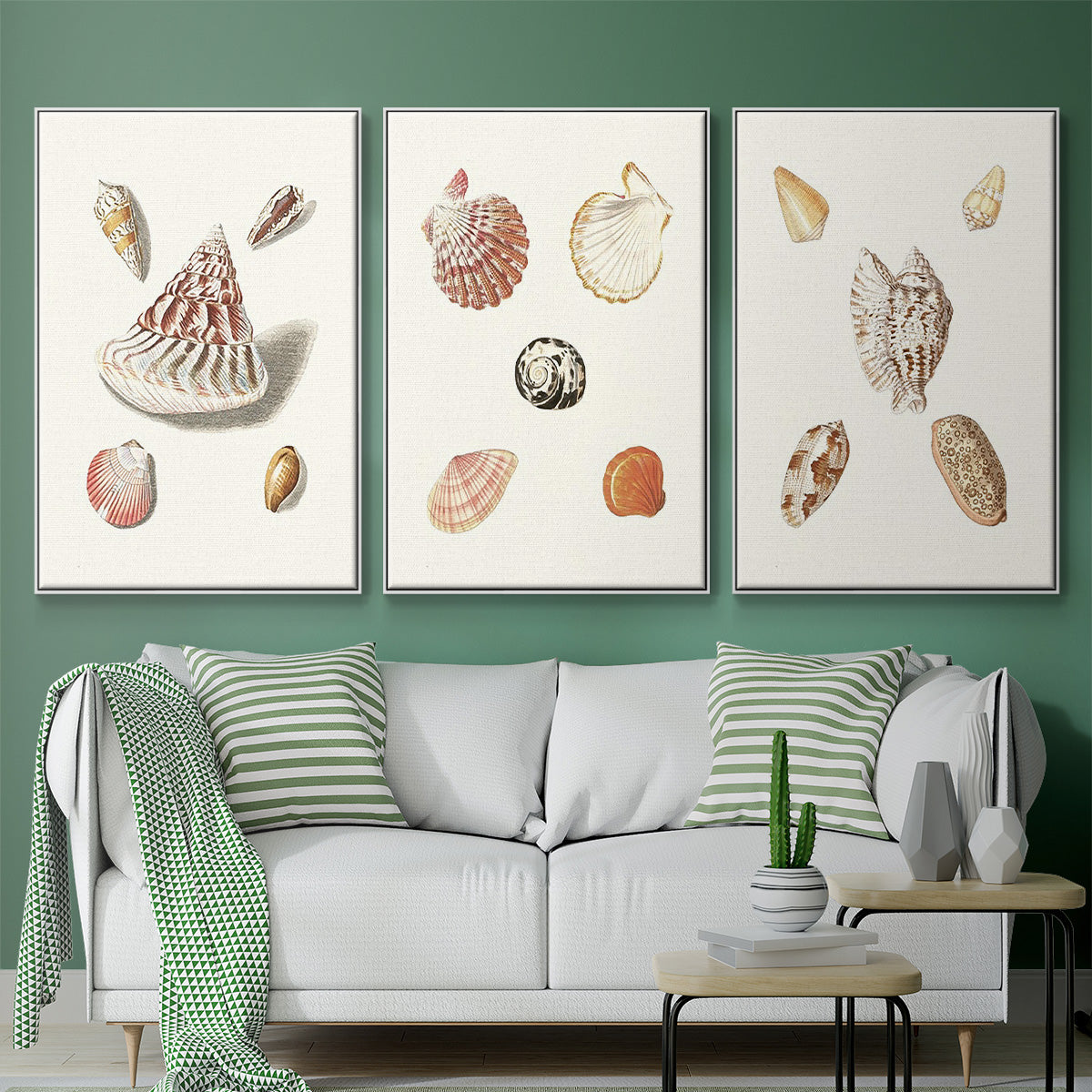 Pastel Knorr Shells VI - Framed Premium Gallery Wrapped Canvas L Frame 3 Piece Set - Ready to Hang