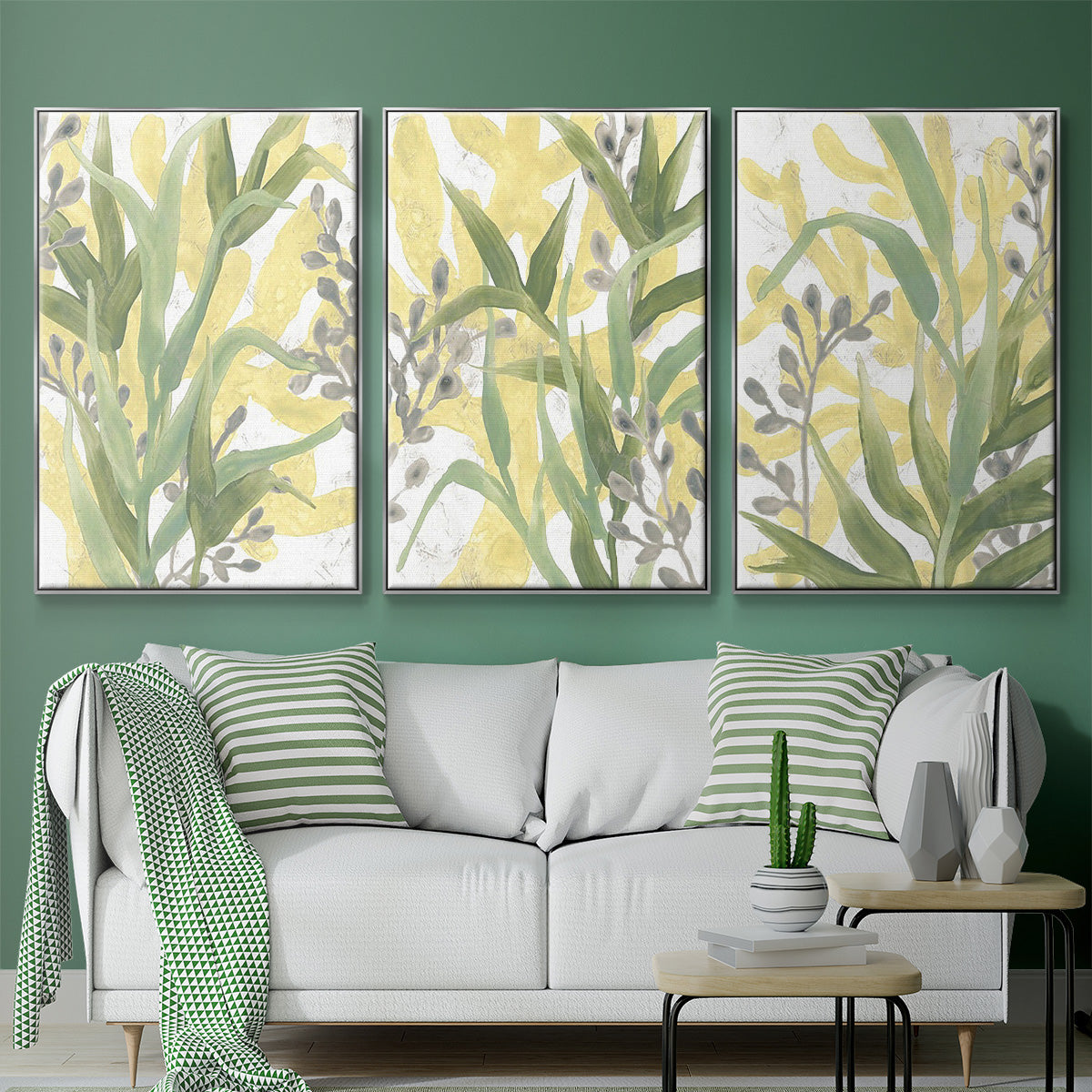 Sea Grass Fresco I - Framed Premium Gallery Wrapped Canvas L Frame 3 Piece Set - Ready to Hang