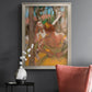 Impressionist ballet dancer composition by Edgar Degas in an ornate champagne frame displayed in a dark-toned interior setting.