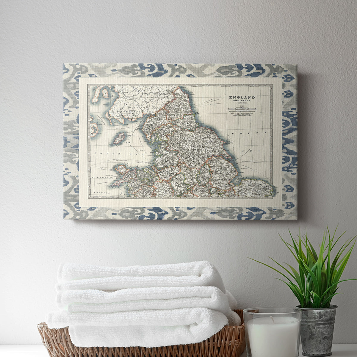 Bordered Map of England & Wales - Canvas Art Print
