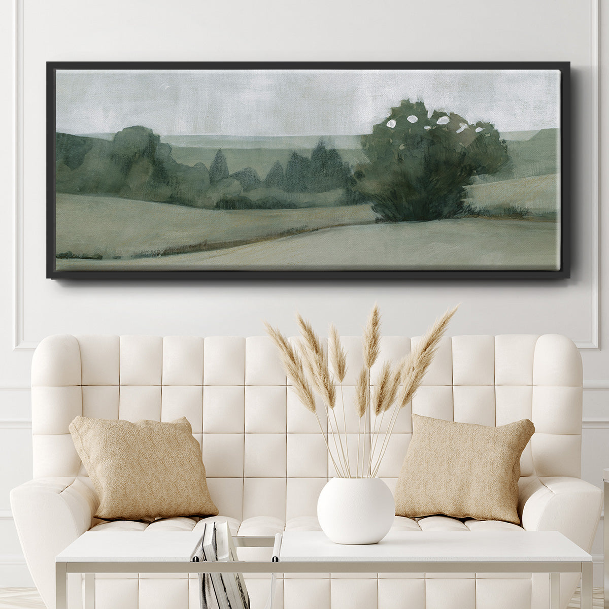 Soft Green Landscape II - Floater Framed Canvas Print