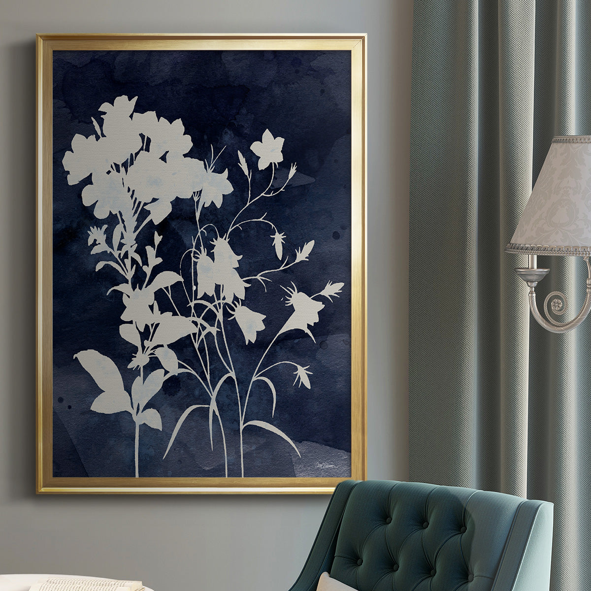 Indigo Botanical II Revisited - Modern Framed Canvas Print