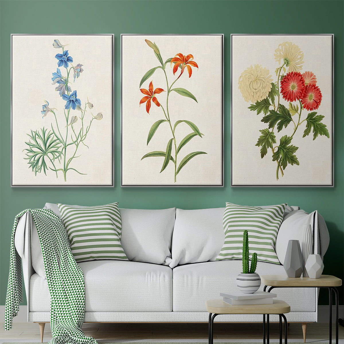 Flowers of the Seasons I - Framed Premium Gallery Wrapped Canvas L Frame 3 Piece Set - Ready to Hang