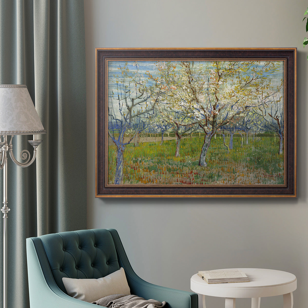 Orchard With Blossoming Apricot Trees - Ornate Framed Canvas Print