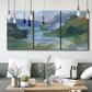 Three-panel canvas wall art featuring abstract landscape composition study, displayed in a modern living room above seating.