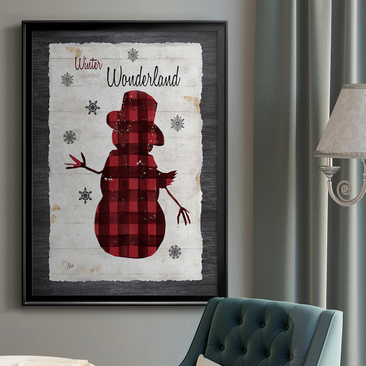 Checkered Snowman II - Modern Framed Canvas Print