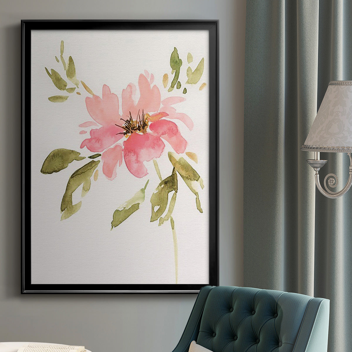 One Pink Bloom II - Modern Framed Canvas Print