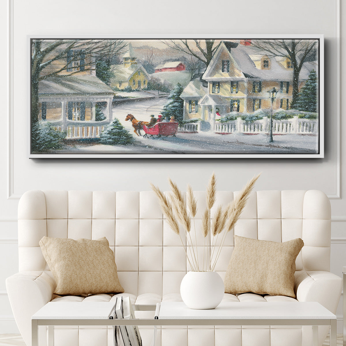 Village Sleigh Ride - Floater Framed Canvas Print