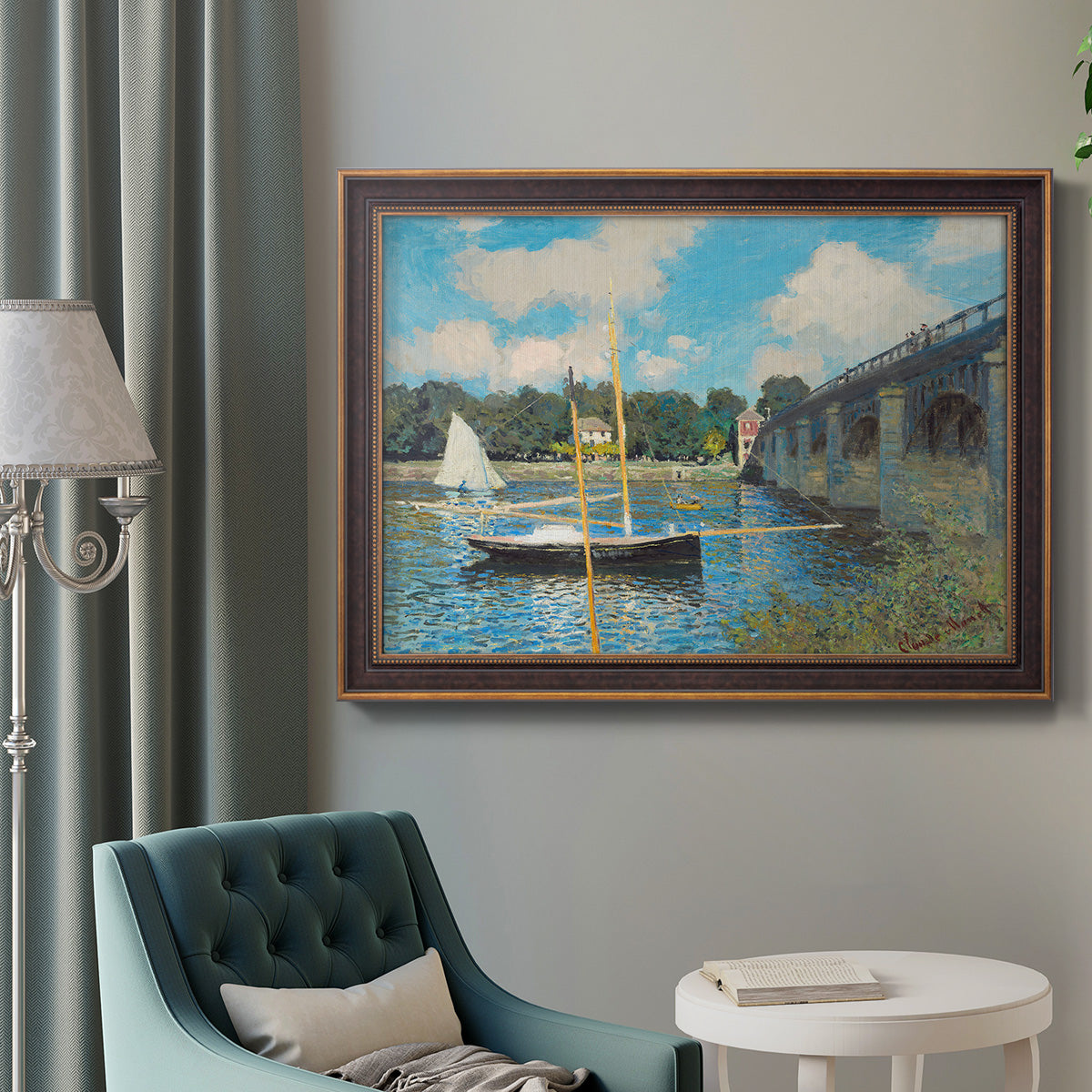 The Road Bridge At Argenteuil - Ornate Framed Canvas Print