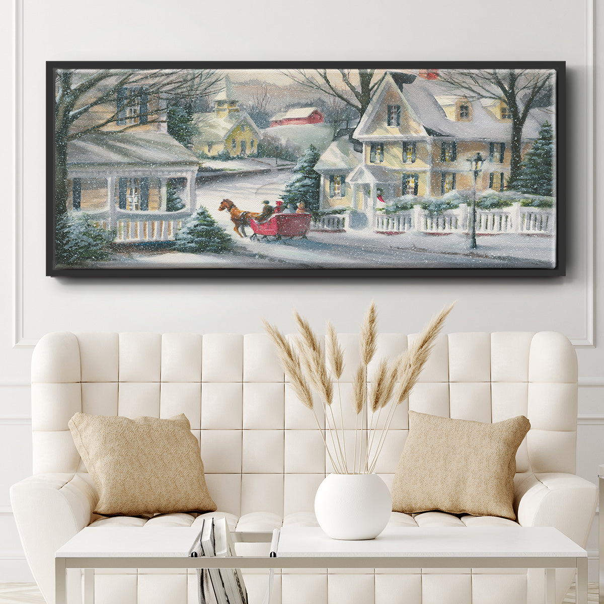 Village Sleigh Ride - Floater Framed Canvas Print