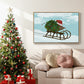 Christmas Holly Hedgehog Sledding - Framed Gallery Wrapped Canvas in Floating Frame