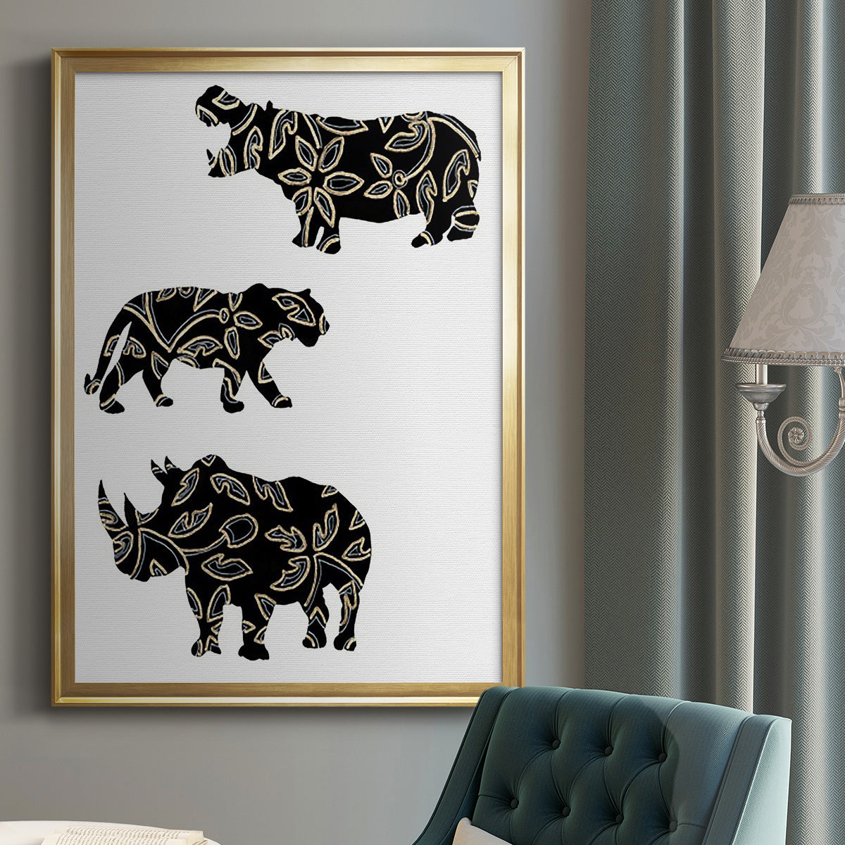 Ornamental Safari Animals II - Modern Framed Canvas Print