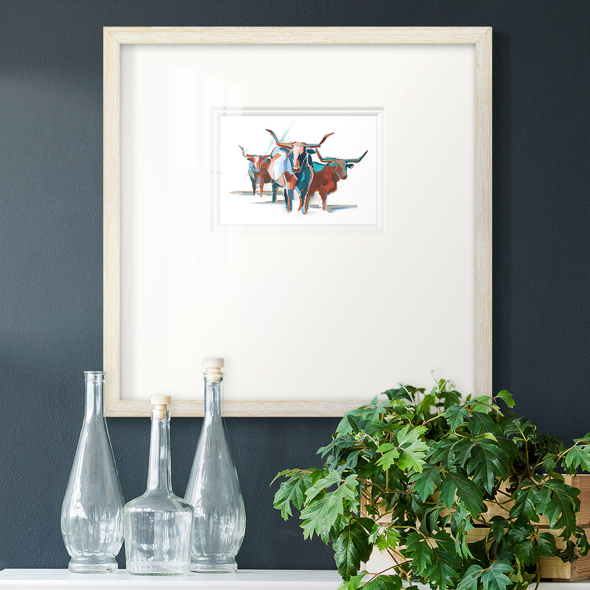 Modern Longhorns I Premium Framed Print Double Matboard