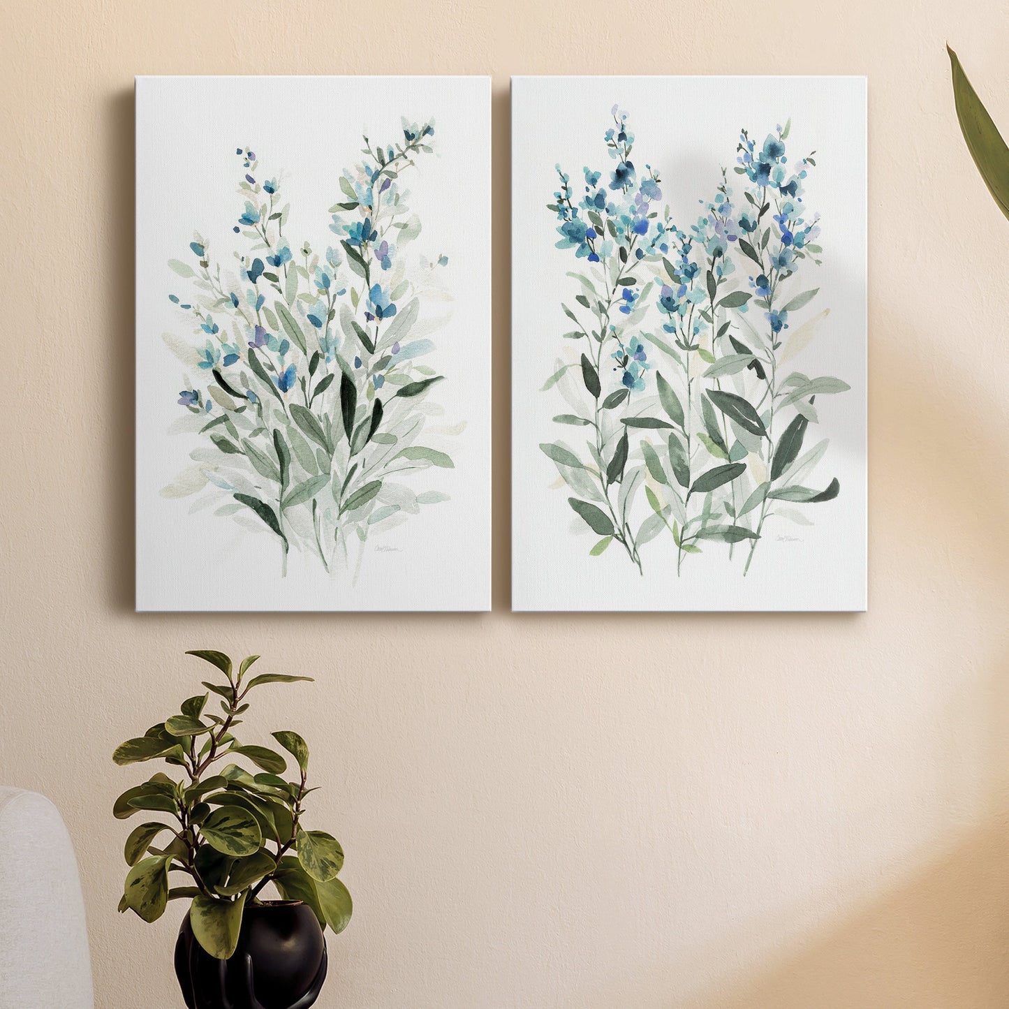 Delicate Blue Botanical I Premium Gallery Wrapped Canvas - Ready to Hang - Set of 2 - 8 x 12 Each