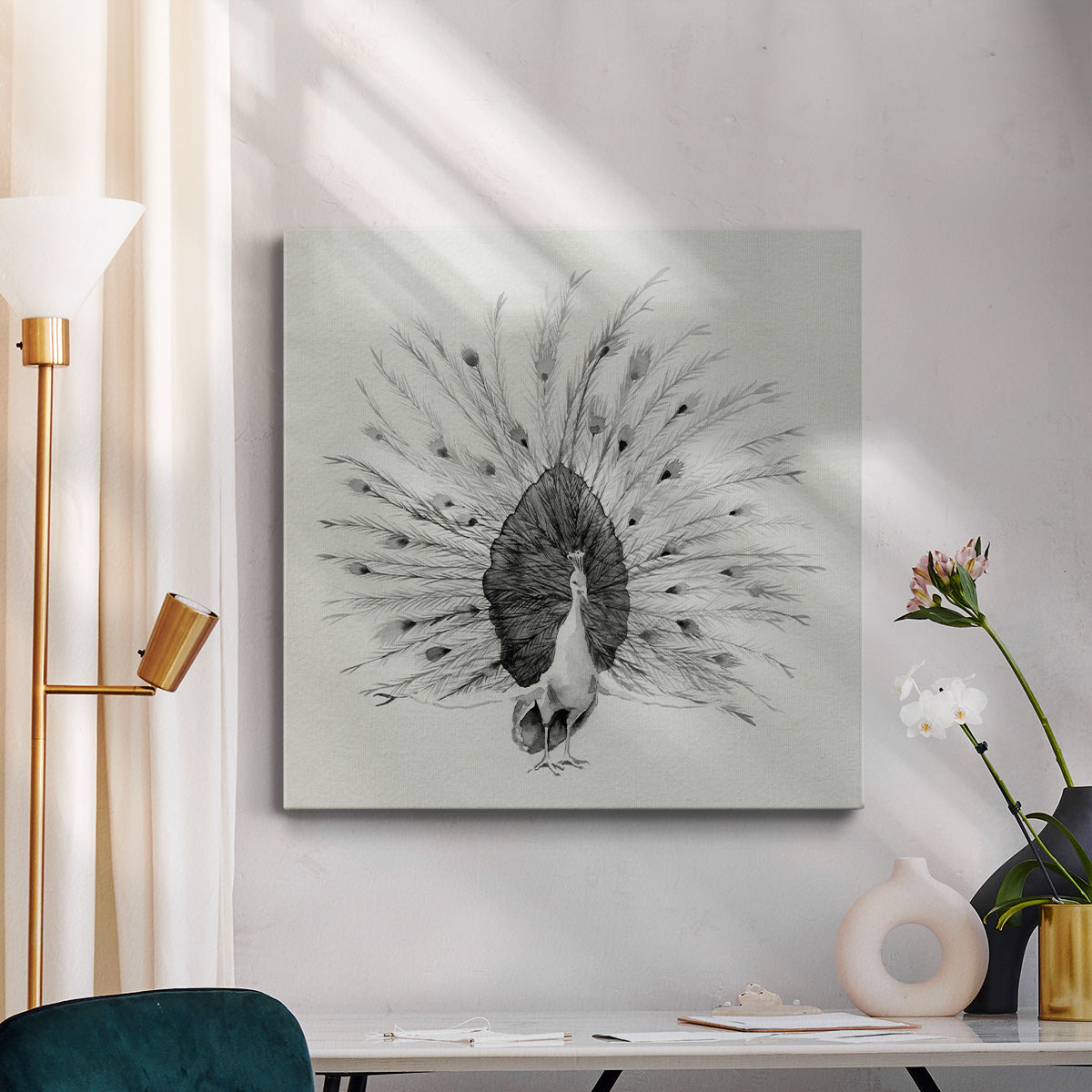 Ebony Plumed Peacock I - Canvas Art Print