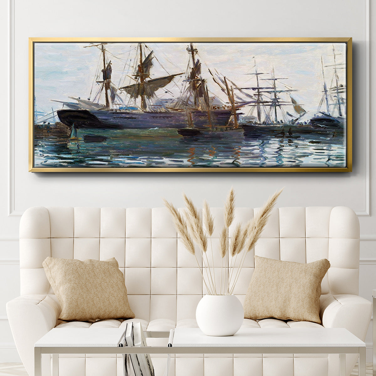 Ships in Harbor, 1873 - Floater Framed Canvas Print