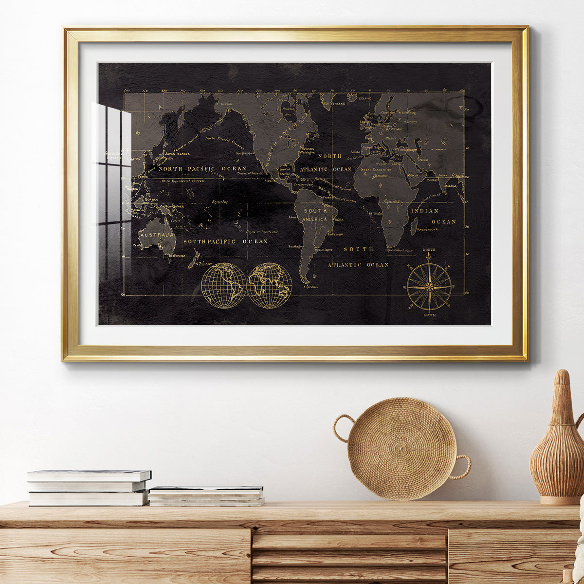Black Gold Map - Modern Framed Art Print