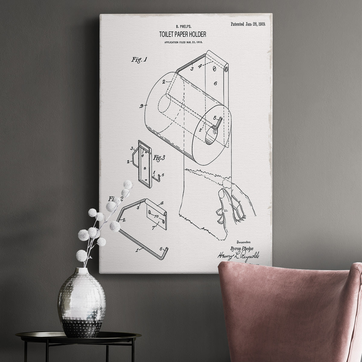 Toilet Paper Patent II Premium Gallery Wrapped Canvas - Ready to Hang