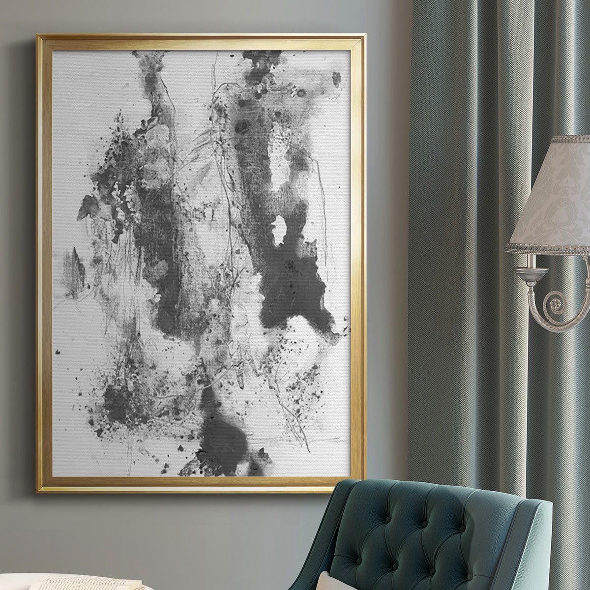 Graphite Abstract III - Modern Framed Canvas Print