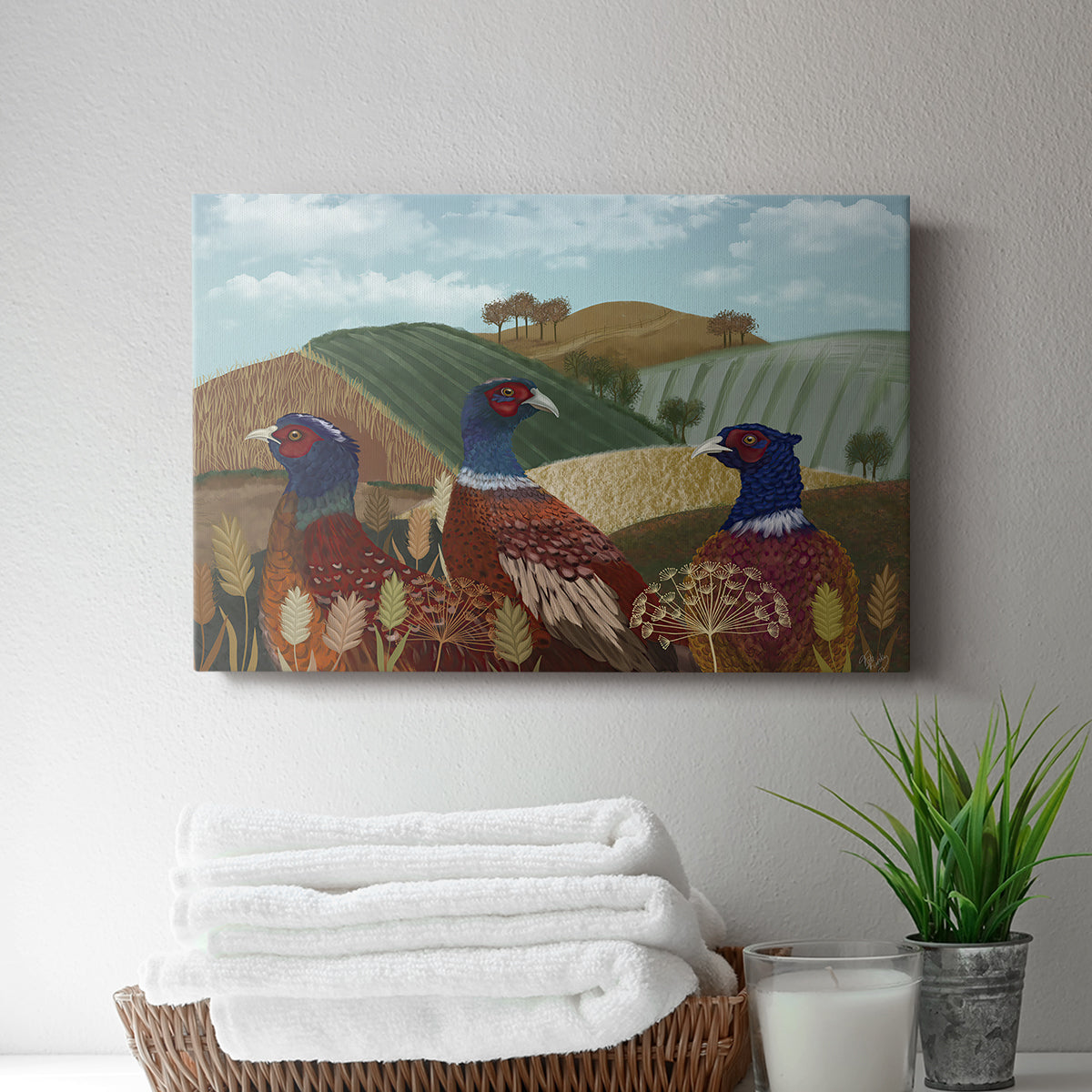 Pheasant Trio in Field - Canvas Art Print