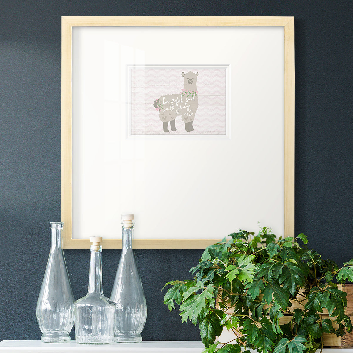 Floral Llama Premium Framed Print Double Matboard