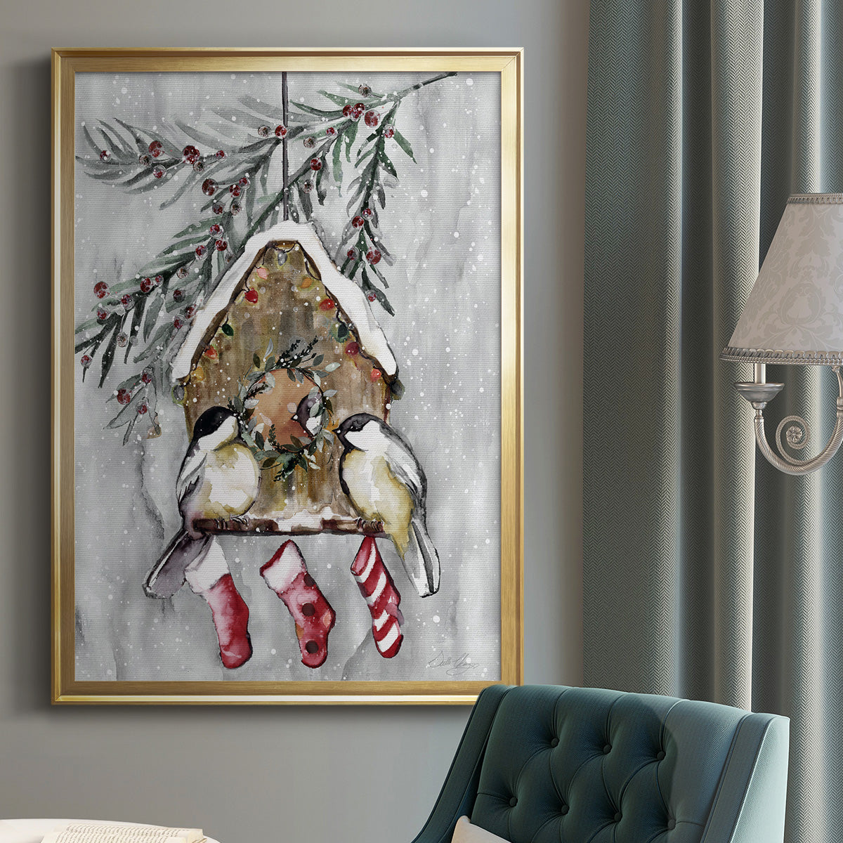 Winter Birds - Modern Framed Canvas Print