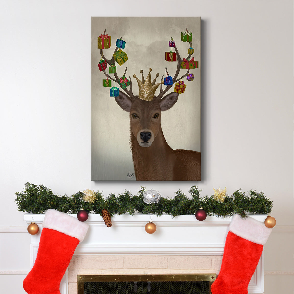 Christmas Gift Bearing Deer - Gallery Wrapped Canvas