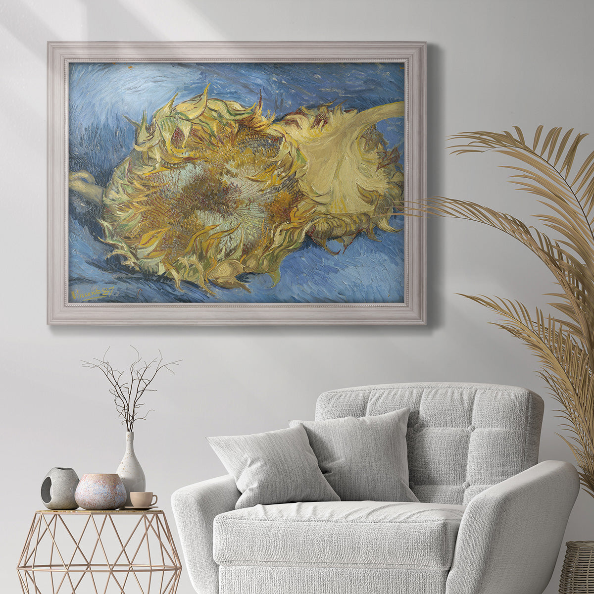 Two Cut Sunflowers - Ornate Framed Canvas Print
