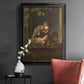 Classical genre painting of a child blowing soap bubbles by Jean-Siméon Chardin in an ornate black frame with gilded inner detail displayed in a dark-toned interior setting.