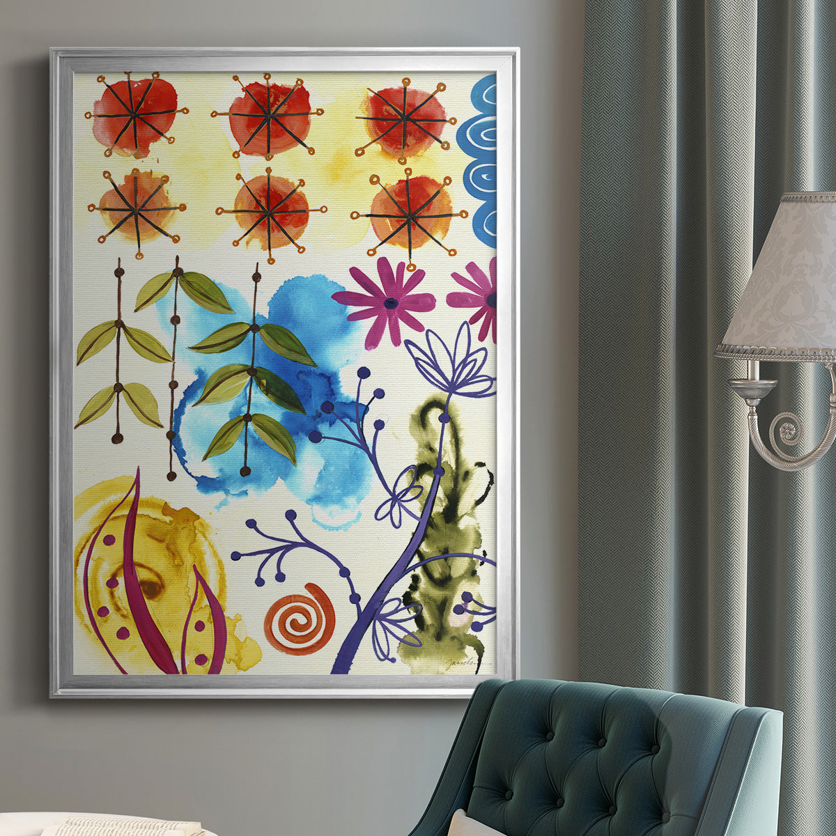 Flower Power II - Modern Framed Canvas Print