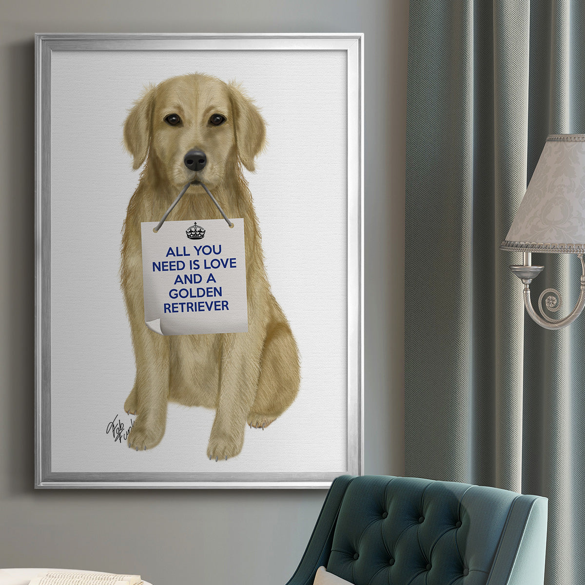 Love and Golden Retriever - Modern Framed Canvas Print