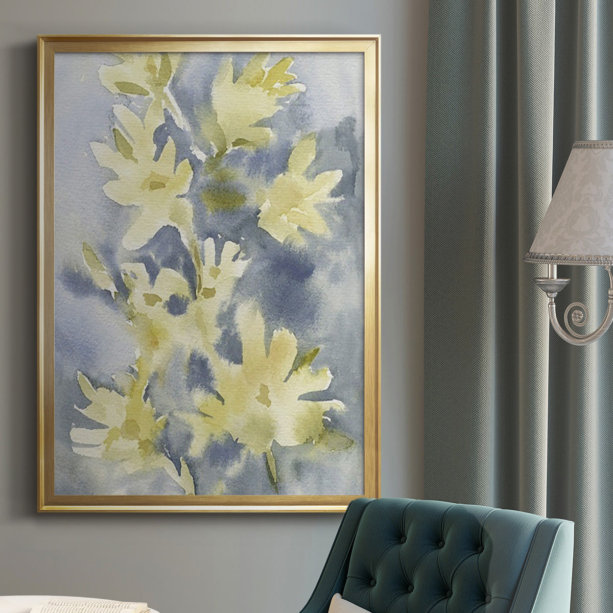 Forsythia Blooms I - Modern Framed Canvas Print