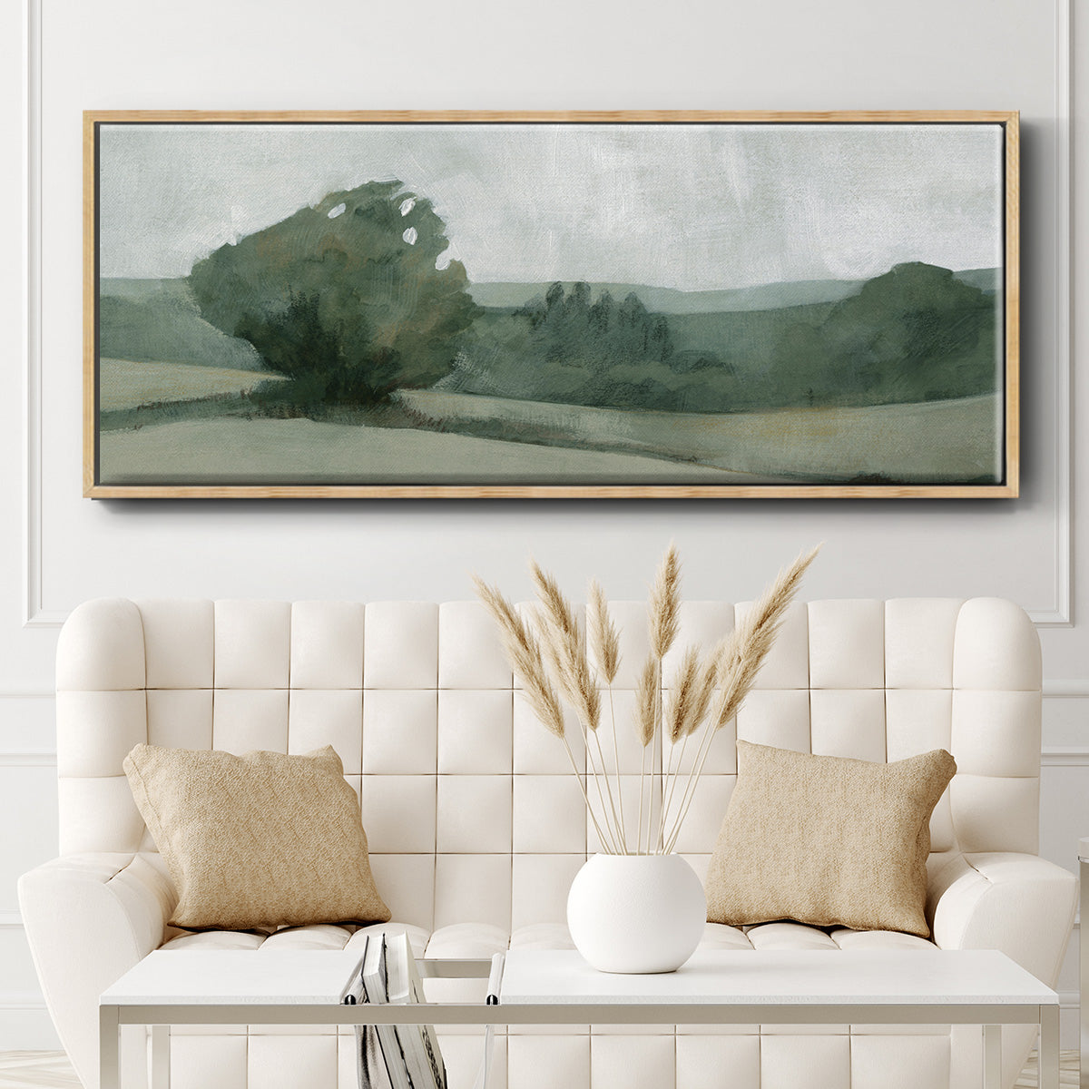 Soft Green Landscape I - Floater Framed Canvas Print