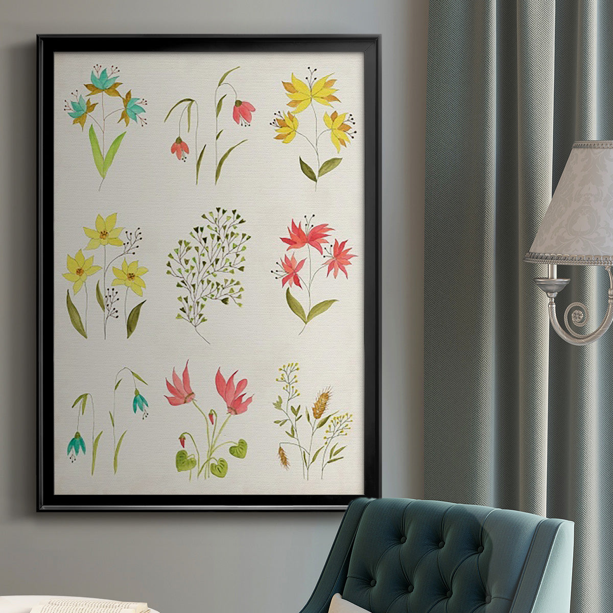 Floral Gatherings Grid - Modern Framed Canvas Print