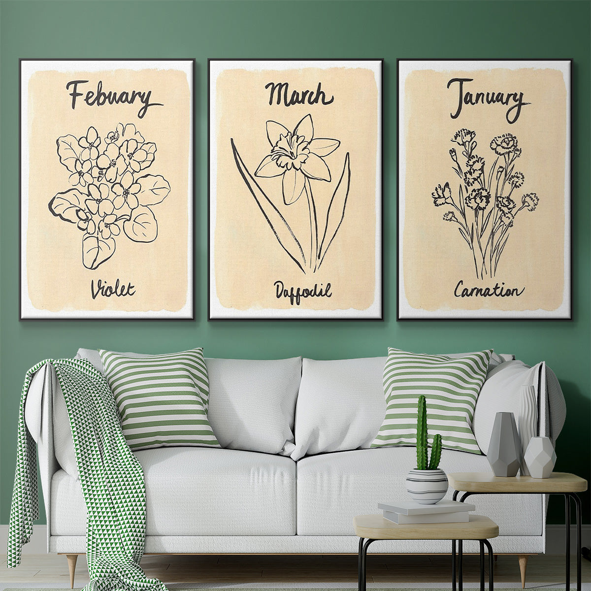 Birth Month I - Framed Premium Gallery Wrapped Canvas L Frame 3 Piece Set - Ready to Hang