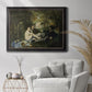 Groundbreaking impressionist picnic scene by Édouard Manet in an ornate black frame with gilded inner detail displayed in a bright interior setting.