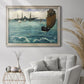 Impressionist naval seascape with the Kearsarge by Édouard Manet in an ornate champagne frame displayed in a bright interior setting.