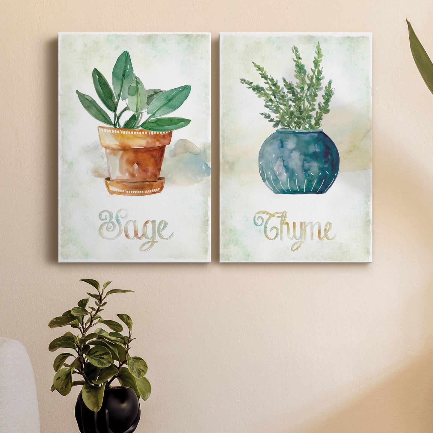 Potted Sage Premium Gallery Wrapped Canvas - Ready to Hang - Set of 2 - 8 x 12 Each