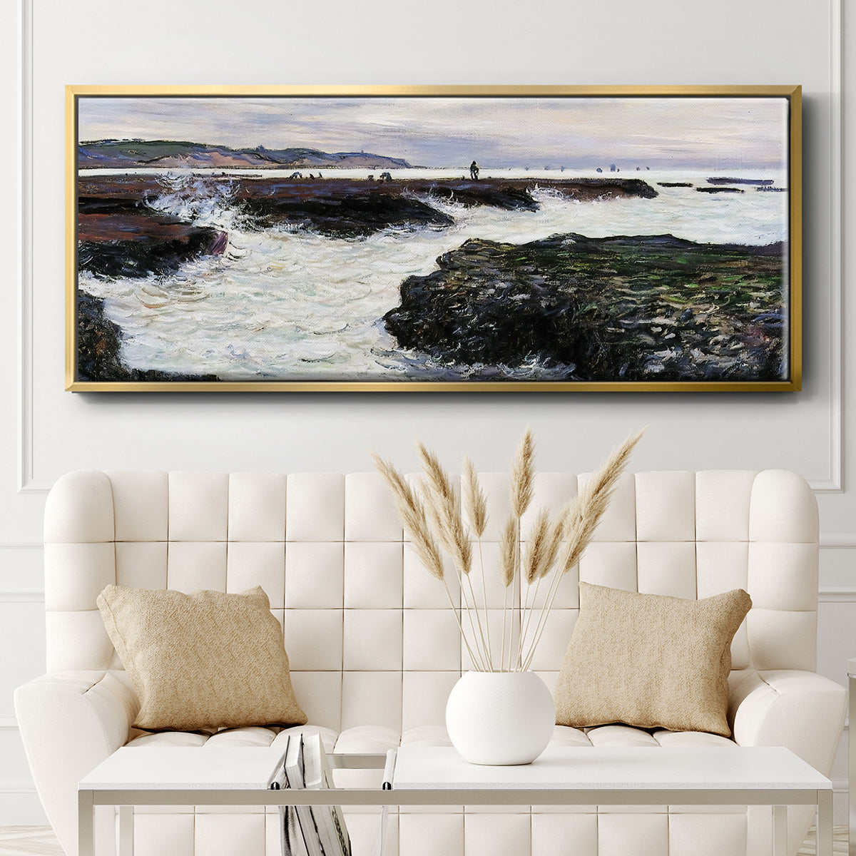 The Rocks at Pourville, Low Tide, 1882 - Floater Framed Canvas Print