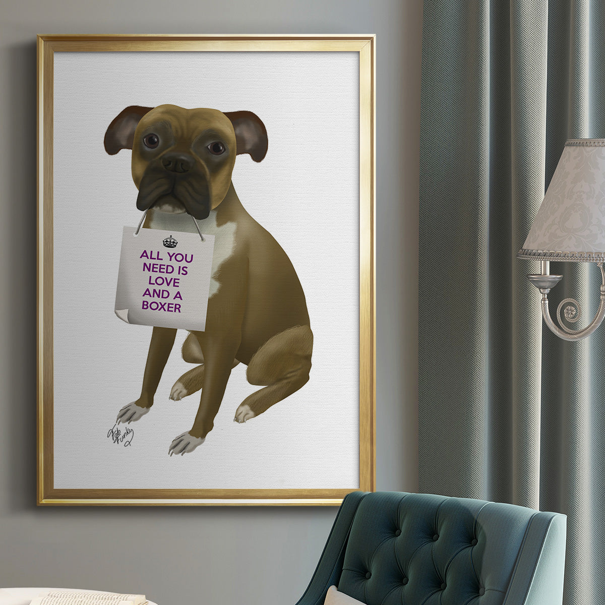 Love and Boxer - Modern Framed Canvas Print