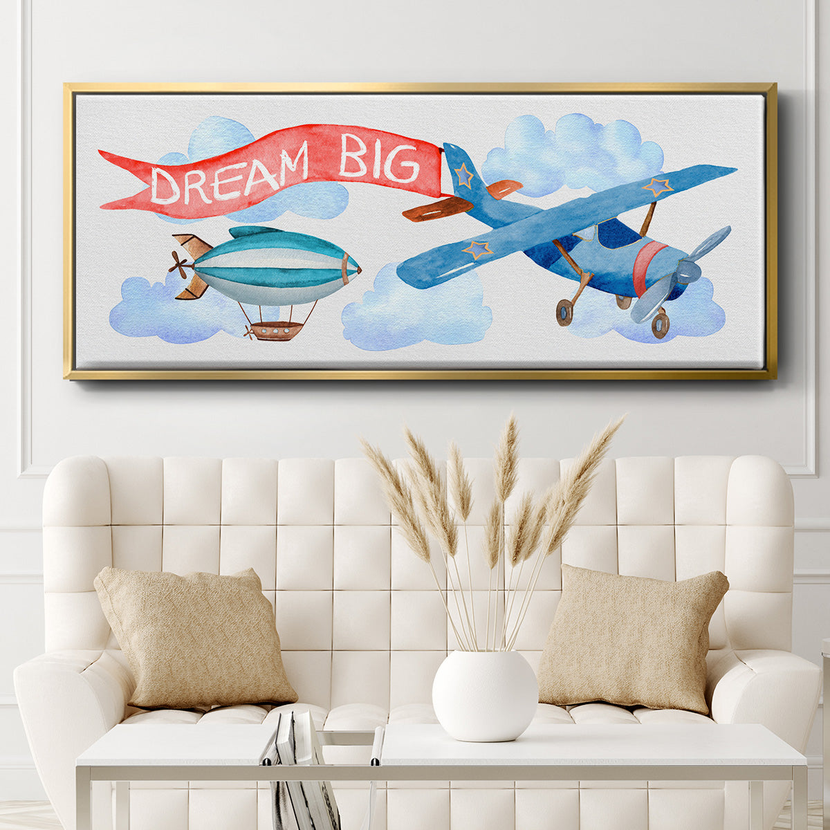 Dream Big Airplane - Floater Framed Canvas Print