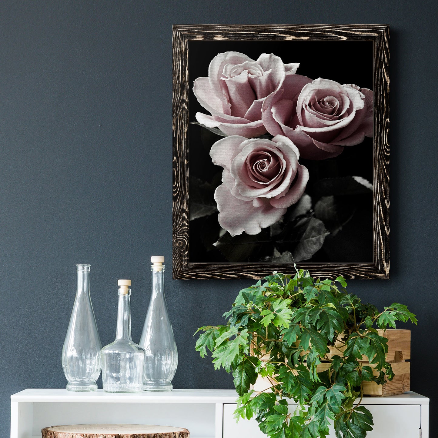 Rose Noir I - Premium Canvas Framed in Barnwood - Ready to Hang