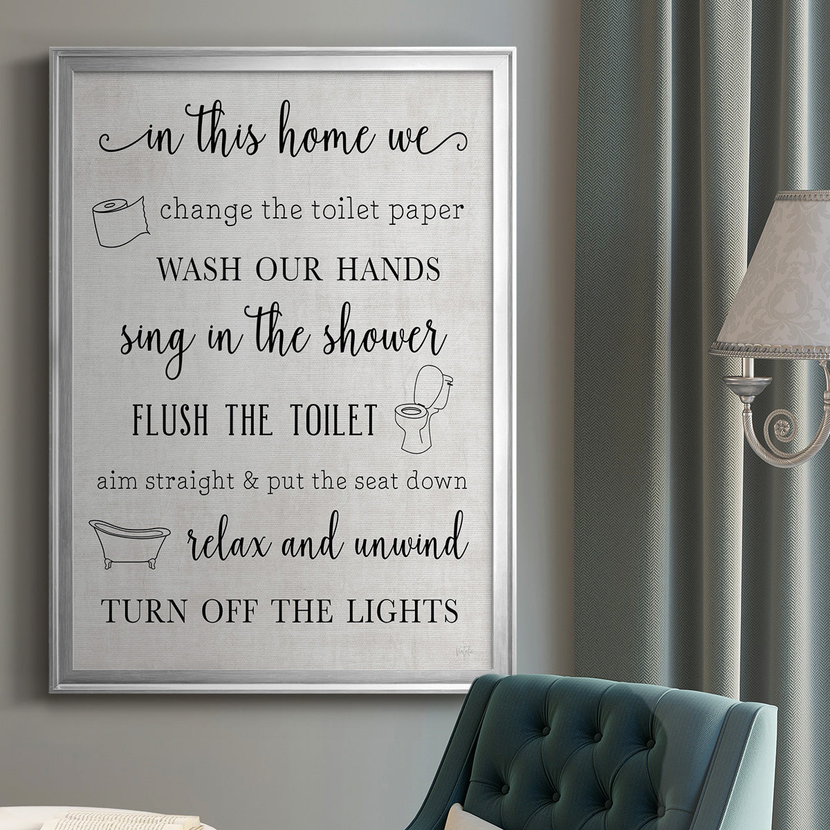 In This Bathroom - Modern Framed Canvas Print