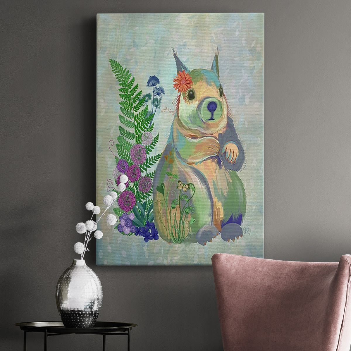 Fantastic Florals Squirrel - Canvas Art Print