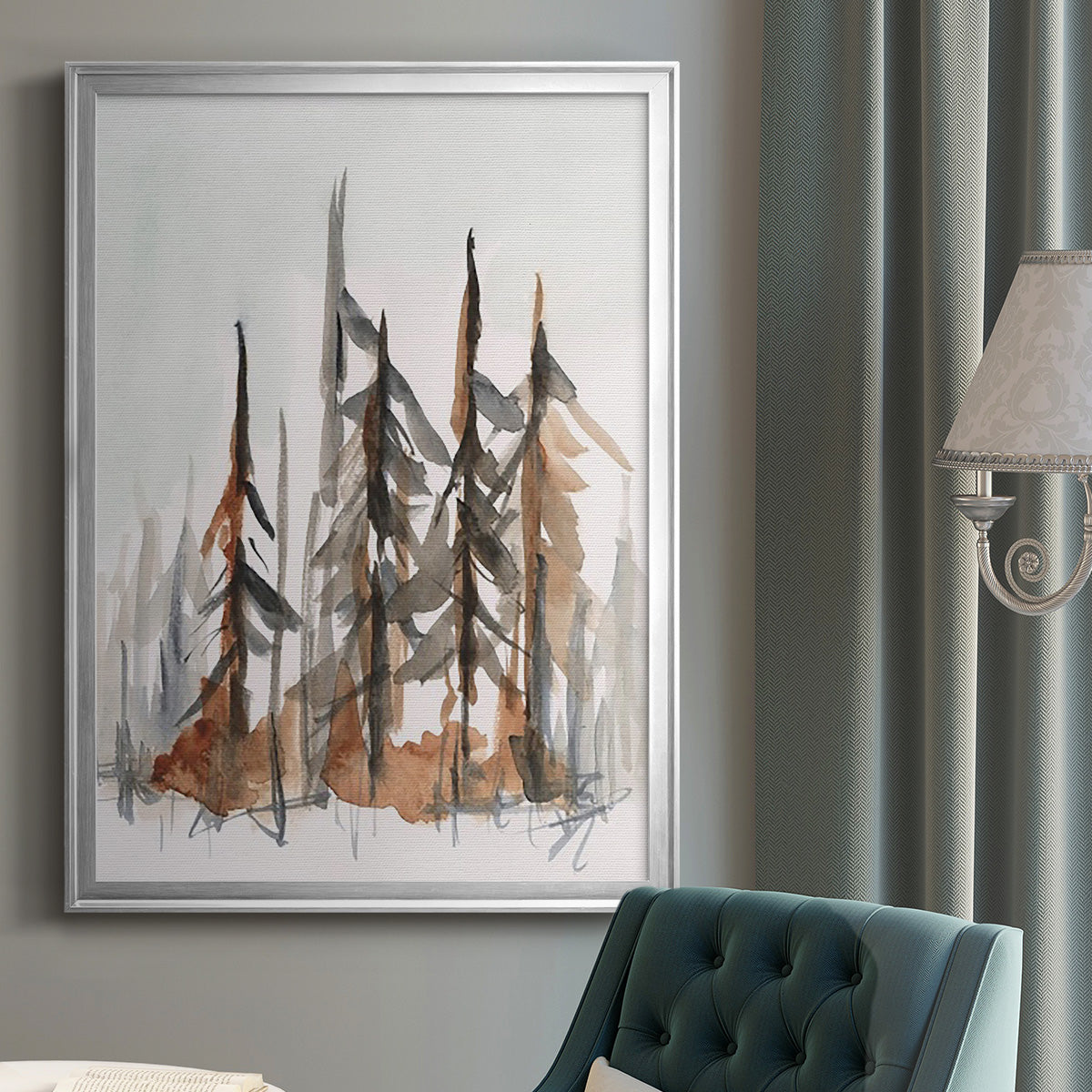 Rustic Evergreens I - Modern Framed Canvas Print