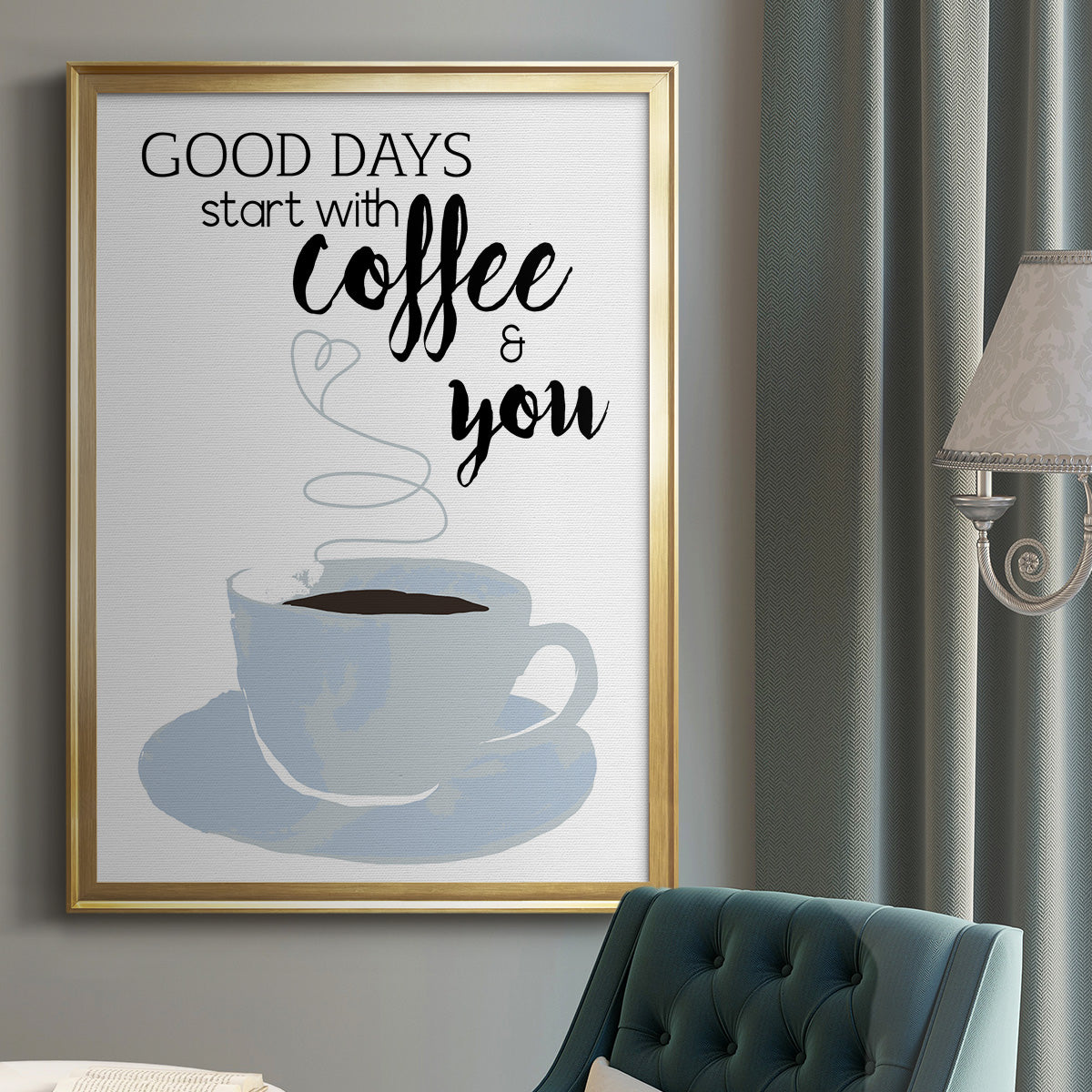 Start With Coffee & You - Modern Framed Canvas Print