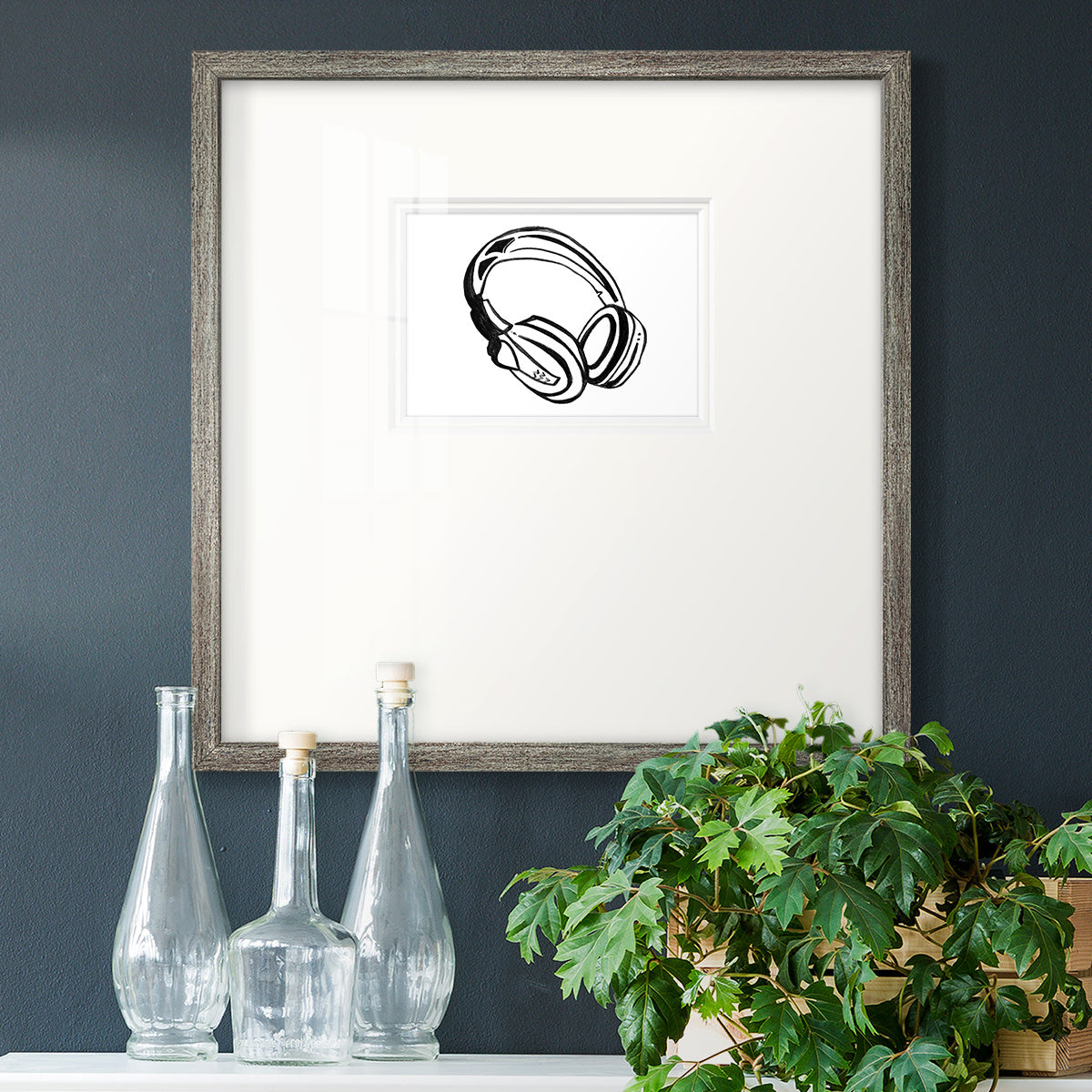 Headphones Sketch Premium Framed Print Double Matboard