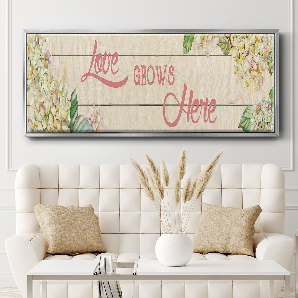 Love Grows Here - Floater Framed Canvas Print