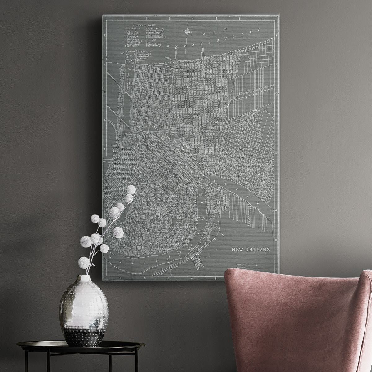 City Map of New Orleans Premium Gallery Wrapped Canvas - Ready to Hang